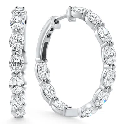 Pompeii3 3ct Tw Oval Diamond Inside Outside Hoops Vault Lock 14k White Gold Lab Grown In Metallic