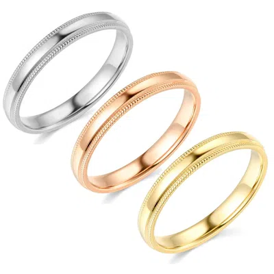 Pompeii3 3mm Milgrain Plain High Polished Dome Wedding Band 10k White, Yellow, Rose Gold In Multi