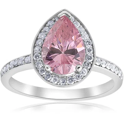 Pompeii3 4 1/10ct Pink Tourmaline & Diamond Halo Ring 14k White Gold 7 In Multi