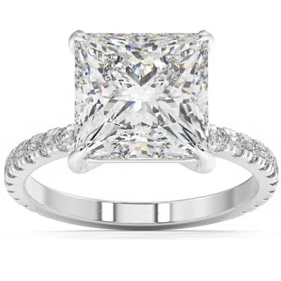 Pompeii3 4 1/2 Ct Princess Cut Diamond Engagement Ring Lab Grown In White Or Yellow Gold In Gray