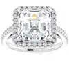 Pompeii3 4 1/2ct Asscher Cut Moissanite & Diamond Halo Engagement Ring In 10k Gold In Silver