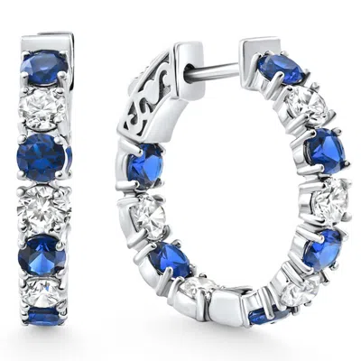 Pompeii3 4 1/2ct Blue Sapphire & Diamond Hoops White Or Yellow Gold Lab Grown 1" Tall
