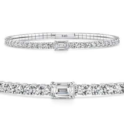 Pompeii3 4 1/2ct Diamond Bangle Emerald Solitaire Flexible Tennis Bracelet 14k Lab Grown In Multi