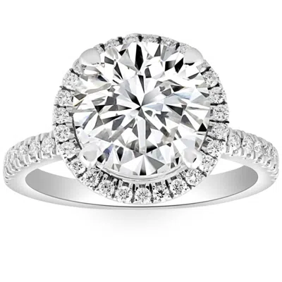Pompeii3 4 1/2ct Diamond Halo Lab Grown Engagement Ring White, Yellow Or Rose Gold In Metallic