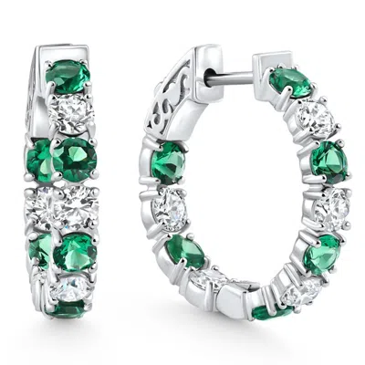 Pompeii3 4 1/2ct Emerald & Diamond Hoops White Or Yellow Gold Lab Grown 1" Tall