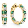 Pompeii3 4 1/2ct Emerald & Diamond Hoops White Or Yellow Gold Lab Grown 1" Tall