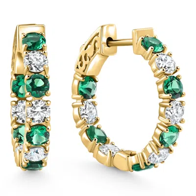 Pompeii3 4 1/2ct Emerald & Diamond Hoops White Or Yellow Gold Lab Grown 1" Tall