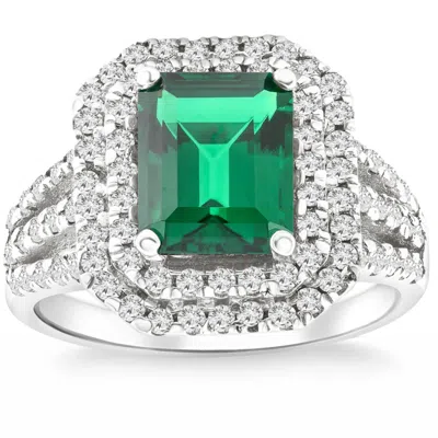 Pompeii3 4 1/2ct Tw Emerald Cut Emerald & Lab Grown Diamond Ring In 14k White Gold In Green