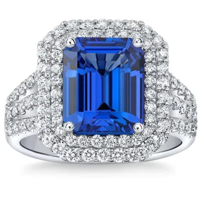 Pompeii3 4 1/2ct Tw Emerald Cut Tanzanite & Lab Grown Diamond Ring In 14k White Gold In Blue