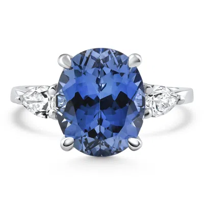 Pompeii3 4 1/3ct Oval Tanzanite & Diamond Anniversary Engagement Ring 14k Gold Lab Grown In White