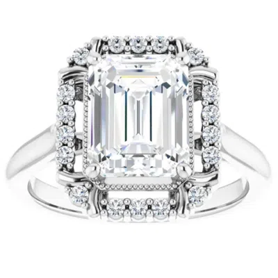 Pompeii3 4 1/4 Ct Emerald Moissanite & Diamond Engagement Ring White Yellow Or Rose Gold In Multi