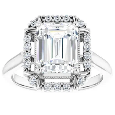 Pompeii3 4 1/4 Ct Emerald Moissanite & Diamond Engagement Ring White Yellow Or Rose Gold In Silver