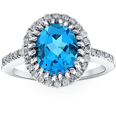Pompeii3 4 3/4 Ct Oval Blue Topaz Diamomnd Halo Ring 14k White Gold In Multi