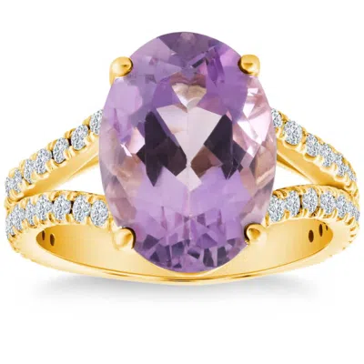 Pompeii3 4 3/4ct Amethyst Diamond Split Shank Engagement Ring 14k White Or Yellow Gold In Metallic