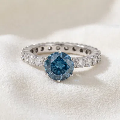 Pompeii3 4 3/4ct Blue & White Diamond Eternity Engagement Ring 14k White Gold Lab Grown Size Selectable In Silver