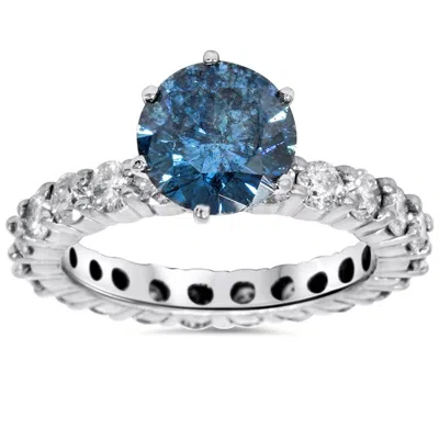 Pompeii3 4 3/4ct Blue & White Diamond Eternity Engagement Ring 14k White Gold In Multi