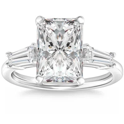 Pompeii3 4 3/4ct Radiant Cut & Baguette Diamond Engagement Ring 14k White Gold Lab Grown In Silver