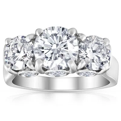 Pompeii3 4 5/8 Ct Tw Three Stone Diamond Engagement Ring 14k White Gold Lab Grown In Silver