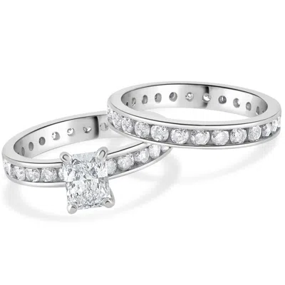 Pompeii3 4 Ct Radiant Cut Diamond Eternity Engagement Wedding Ring Set White Gold In Silver