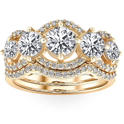 Pompeii3 4 Ct Tdw Lab Grown Diamond Engagement Wedding Ring Set In White Or Yellow Gold In Silver