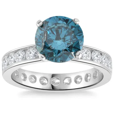 Pompeii3 4 Ct Tw Blue & White Diamond Eternity Engagement Ring In 14k White Gold