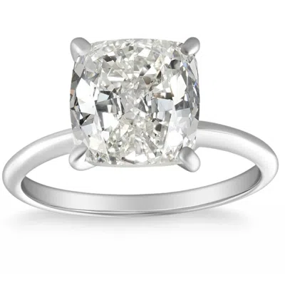 Pompeii3 4.39 Ct Cushion Diamond Gia Certified Solitaire Engagement Ring 14k White Gold In Silver