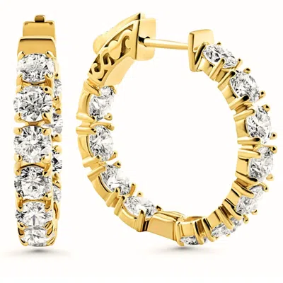 Pompeii3 4.40 Ct Tw Huge Diamond Inside Outside Hoops 14k Yellow Gold Lab Grown In Multi