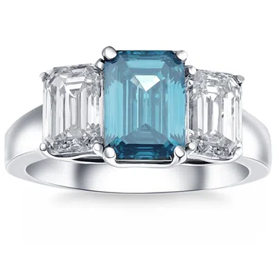 Pompeii3 4.50ct Blue & White Emerald Cut Engagement Ring 14k White Gold Lab Grown