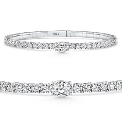 Pompeii3 4.50ct Diamond Bangle Oval Solitaire Flexible Tennis Bracelet 14k Gold Lab Grown In Silver