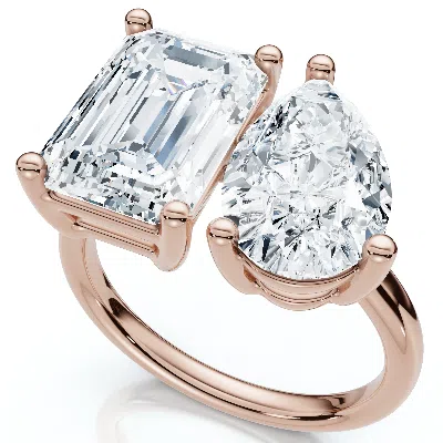 Pompeii3 4.60ct Pear & Emerald Toi Et Moi Diamond Ring 14k Gold Lab Grown In Transparent