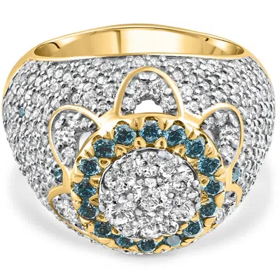 Pompeii3 4.64ct Blue & White Diamond Men's Pinky Ring 14k Yellow Gold Lab Grown Hip Hop In Silver