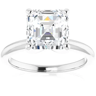 Pompeii3 4ct Asscher Solitaire Moissanite Engagement Ring In White Yellow Or Rose Gold In Metallic