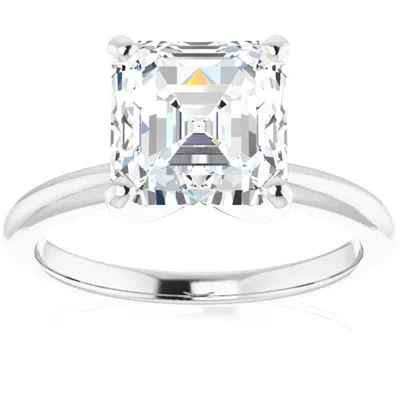Pompeii3 4ct Asscher Solitaire Moissanite Engagement Ring In White Yellow Or Rose Gold In Silver