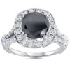 Pompeii3 4ct Black Treated Diamond Cushion Vintage Engagement Ring 14k White Gold In Multi