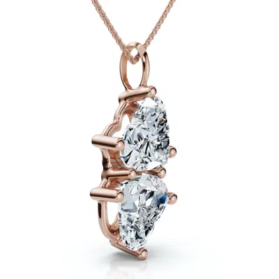 Pompeii3 4ct Certified Toi Et Moi Heart Shape Pendant 14k Gold Necklace Lab Grown In Multi
