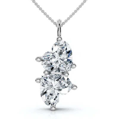 Pompeii3 4ct Certified Toi Et Moi Heart Shape Pendant 14k Gold Necklace Lab Grown In White