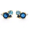 Pompeii3 4ct Diamond & Blue Gemstone Hydrangea Bouquet Earrings Studs 14k Gold Lab Grown In Multi
