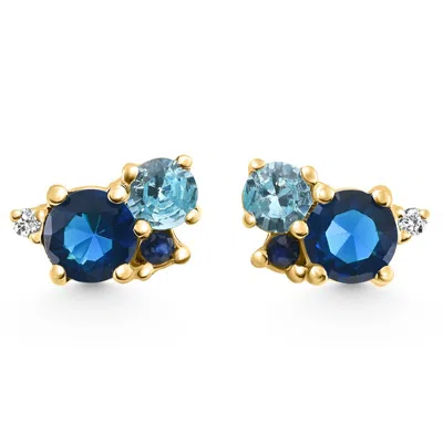 Pompeii3 4ct Diamond & Blue Gemstone Hydrangea Bouquet Earrings Studs 14k Gold Lab Grown