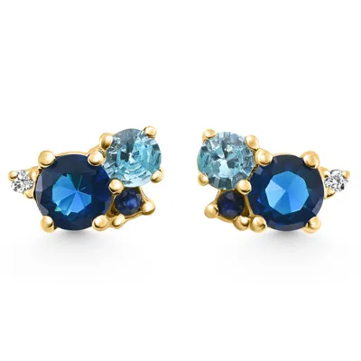 Pompeii3 4ct Diamond & Blue Gemstone Hydrangea Bouquet Earrings Studs 14k Gold Lab Grown In Multi