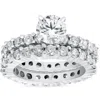 Pompeii3 4ct Diamond Eternity Engagement Ring Set 14k White Gold In Silver