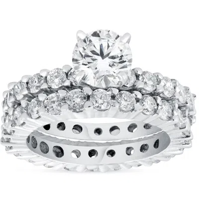 Pompeii3 4ct Diamond Eternity Engagement Ring Set 14k White Gold In Silver
