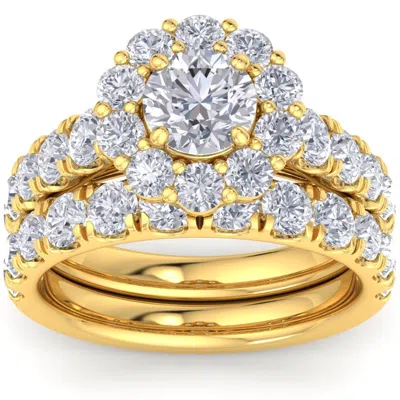 Pompeii3 4ct Diamond Halo Engagement Wedding Ring Set In White Yellow Or Rose Gold In Silver