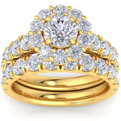 Pompeii3 4ct Diamond Halo Engagement Wedding Ring Set White Yellow Or Rose Gold Lab Grown