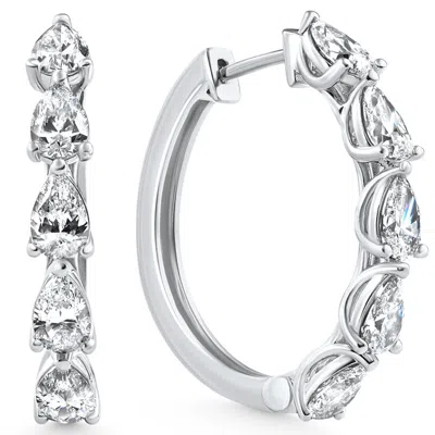 Pompeii3 4ct Diamond Pear Shape Hoops 14k White Gold Lab Grown Women's Earrings 1.25"