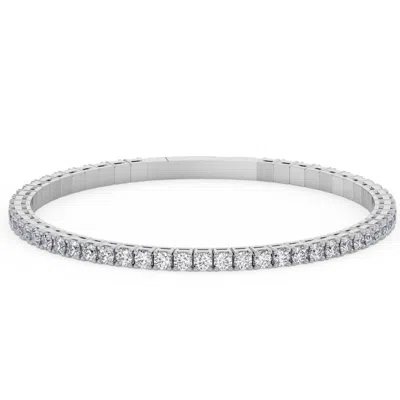 Pompeii3 4ct F/vs Diamond Flexible Oval Bangle Women's Bracelet 14k White Gold Lab Grown Size: Medium In Silver