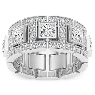 Pompeii3 4ct Men's Princess Cut Diamond 10mm Wide Ring Wedding Band Lab Grown In Silver