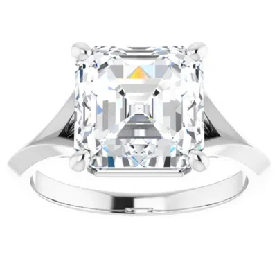 Pompeii3 4ct Moissanite Asscher Cut Engagement Solitaire Ring 14k White Or Yellow Gold In Silver