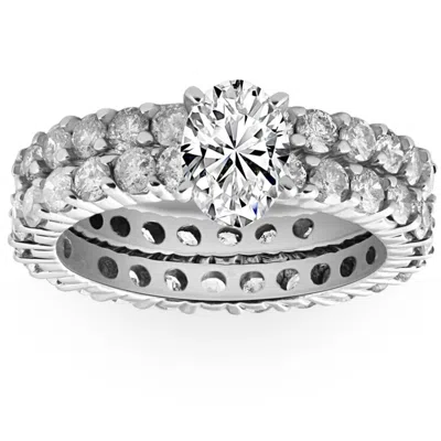 Pompeii3 4ct Oval Diamond Eternity Engagement Wedding Ring Set 10k White Gold Lab Grown In Multi