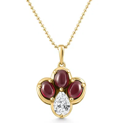 Pompeii3 4ct Pear Diamond & Cabachon Garnet Angelica Pendant 14k Gold Necklace Lab Grown Size: 18 In Brown