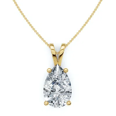 Pompeii3 4ct Solitaire Pear Shape Diamond Pendant Lab Grown 14k Gold 18" Necklace